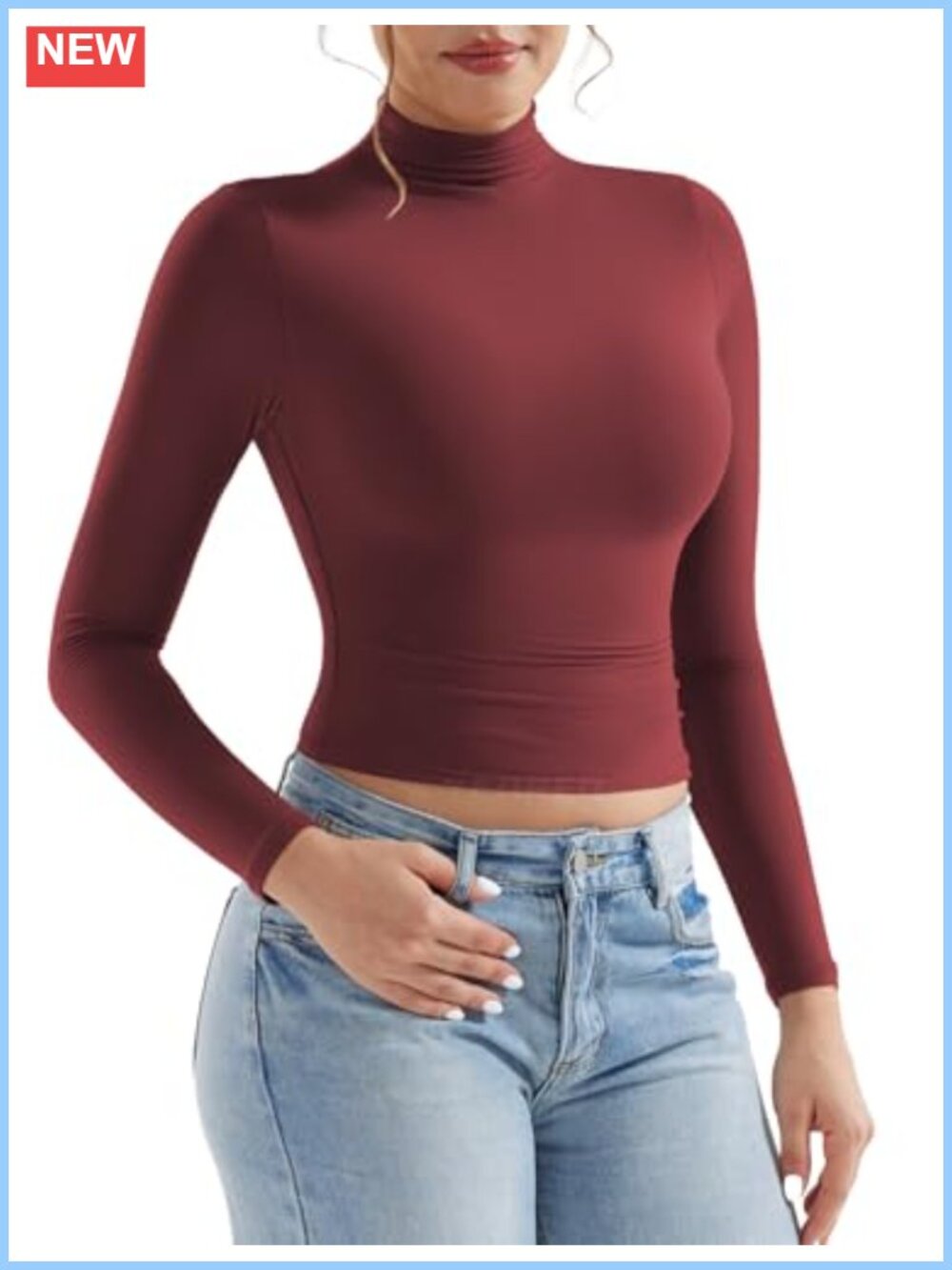 Long Sleeve Crop Top High Neck Stretch Workout Shirt
